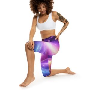 echoflame galaxy swirl capri leggings — women’s cosmic gradient aop fitness crop
