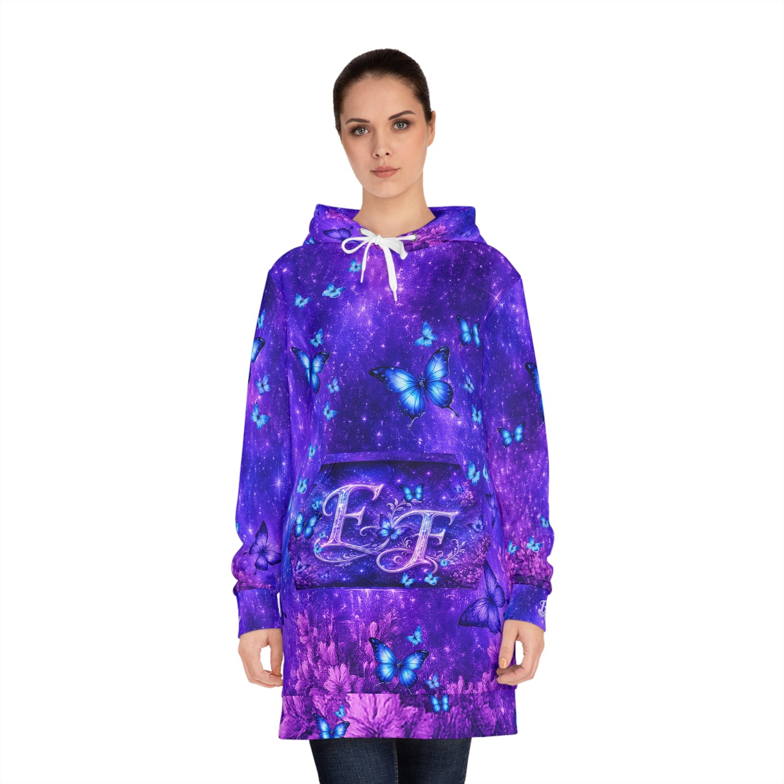 echoflame purple butterfly hoodie dress — monogram ef pocket sweatshirt dress echoflame purple butterfly hoodie dress — monogram ef pocket sweatshirt dress