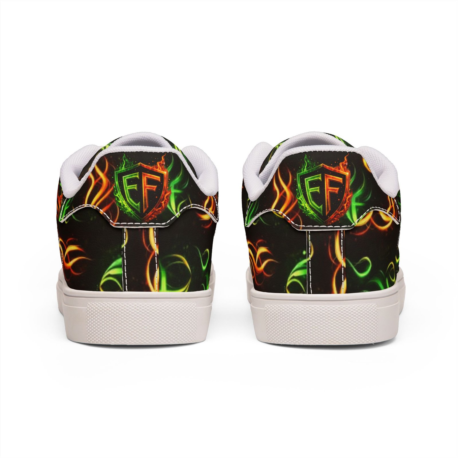 echoflame low top sneakers — neon flame graphic leather shoes for men echoflame low top sneakers — neon flame graphic leather shoes for men