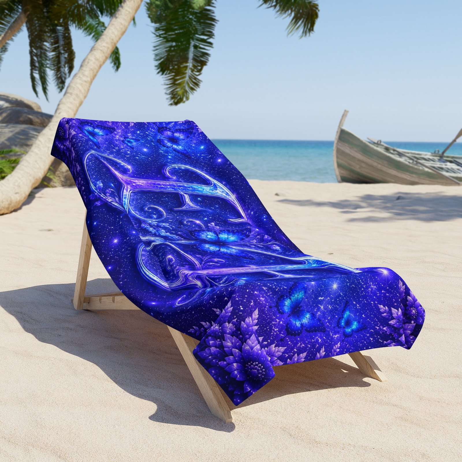echoflame beach towel monogrammed 'e f' glitter floral design (purple galaxy) echoflame beach towel monogrammed 'e f' glitter floral design (purple galaxy)