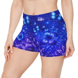 echoflame blue butterfly women's shorts — galaxy floral all over print