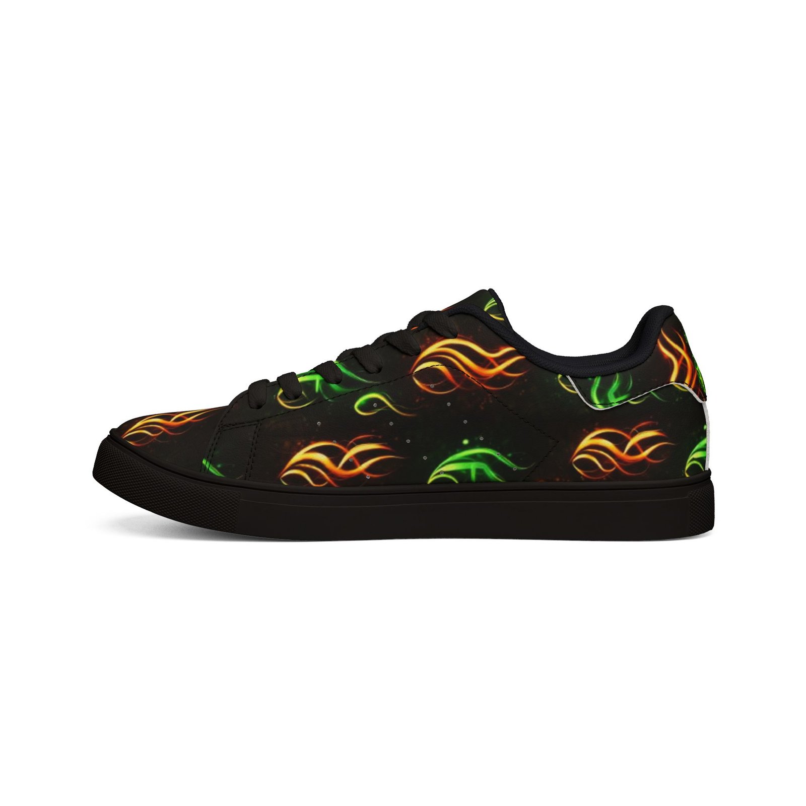 echoflame low top sneakers — neon flame graphic leather shoes for men echoflame low top sneakers — neon flame graphic leather shoes for men