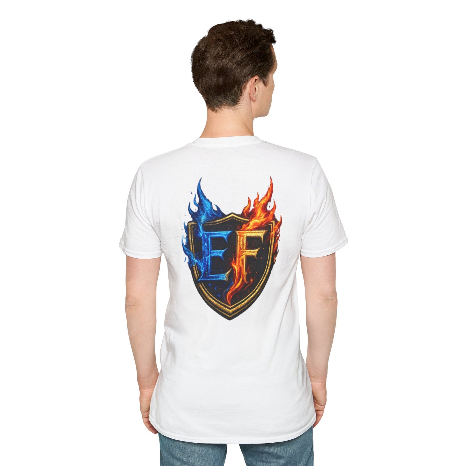 echoflame shield crest t shirt — ef flame logo (blue & red) echoflame shield crest t shirt — ef flame logo (blue & red)