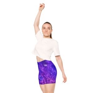 echoflame purple galaxy butterfly biker shorts — women's cosmic floral activewear