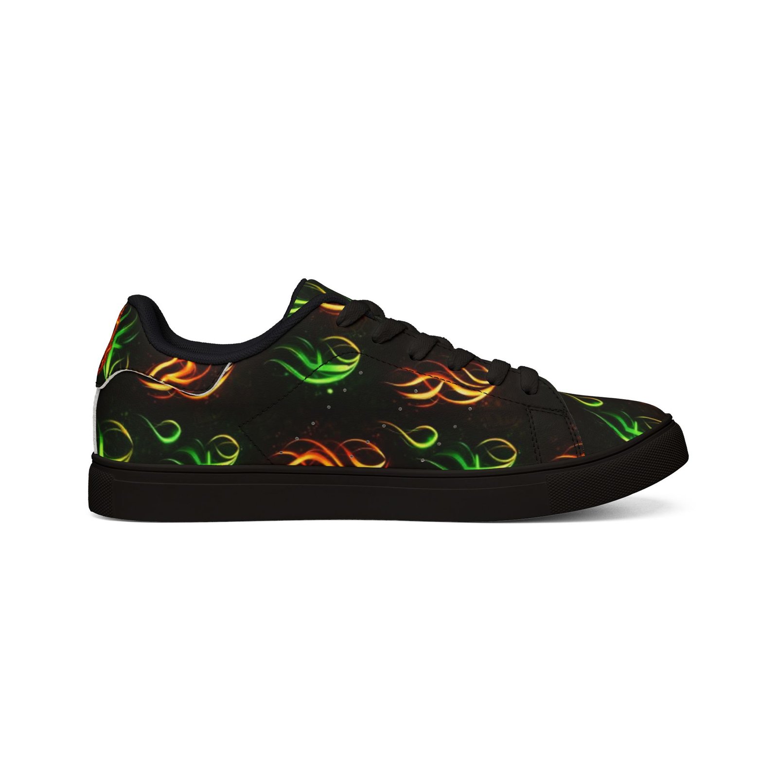 echoflame low top sneakers — neon flame graphic leather shoes for men echoflame low top sneakers — neon flame graphic leather shoes for men