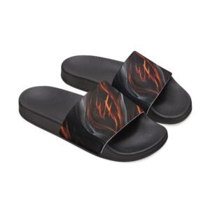 echoflame slide sandals — black flame graphic removable strap slides