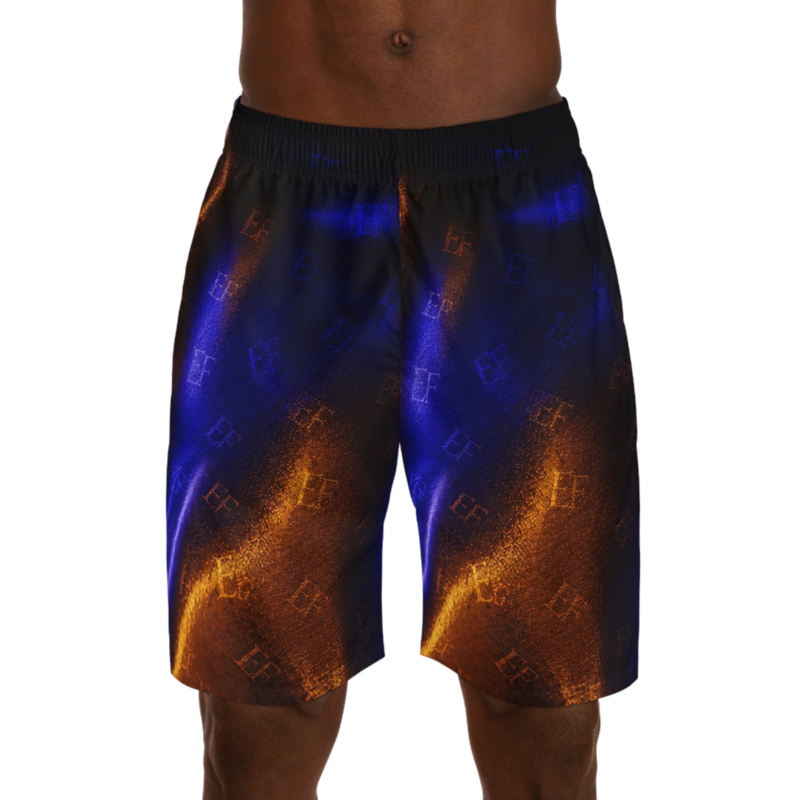 echoflame men's jogger shorts — blue & copper satin ombre all over print echoflame men's jogger shorts — blue & copper satin ombre all over print