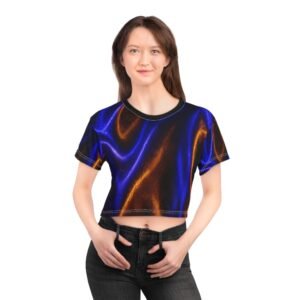 echoflame iridescent blue & orange satin wave crop tee