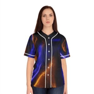 echoflame satin shine women's baseball jersey – iridescent blue & copper all over print