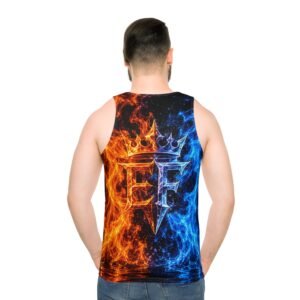 echoflame fire and ice all over print tank top — blue & orange flame graphic