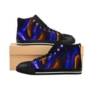 echoflame high top sneakers — blue & copper metallic swirl canvas shoes