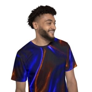 echoflame men's abstract metallic wave sports jersey — blue & copper all over print