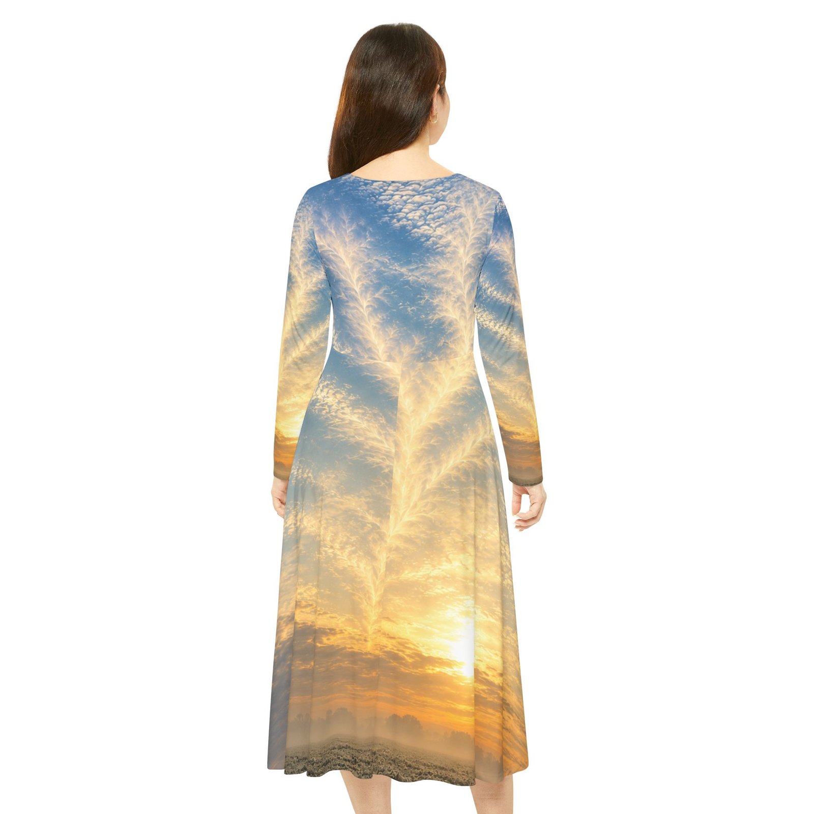 echoflame sunrise sky long sleeve dance dress — scenic all over print echoflame sunrise sky long sleeve dance dress — scenic all over print