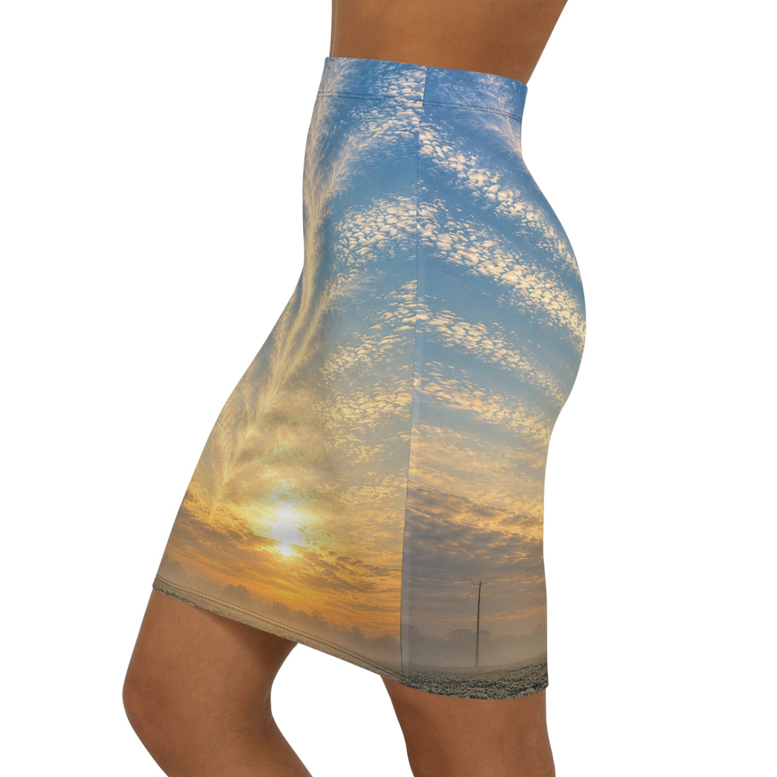 echoflame sunrise sky pencil skirt — scenic cloud print midi echoflame sunrise sky pencil skirt — scenic cloud print midi