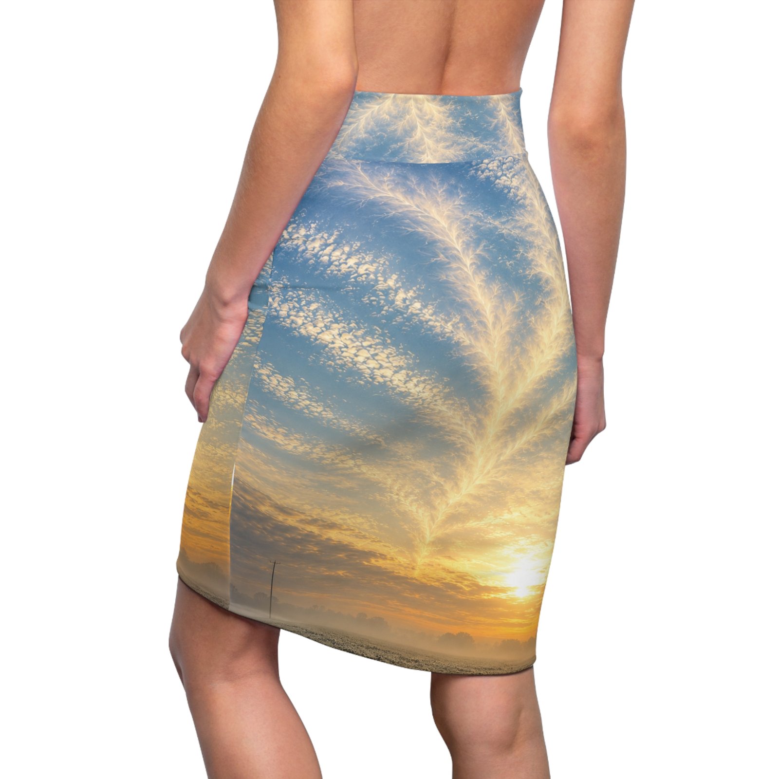 echoflame sunrise sky pencil skirt — golden dawn cloud print echoflame sunrise sky pencil skirt — golden dawn cloud print
