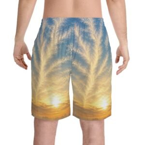 echoflame sunrise sky beach shorts — men’s tropical sunset swim trunks