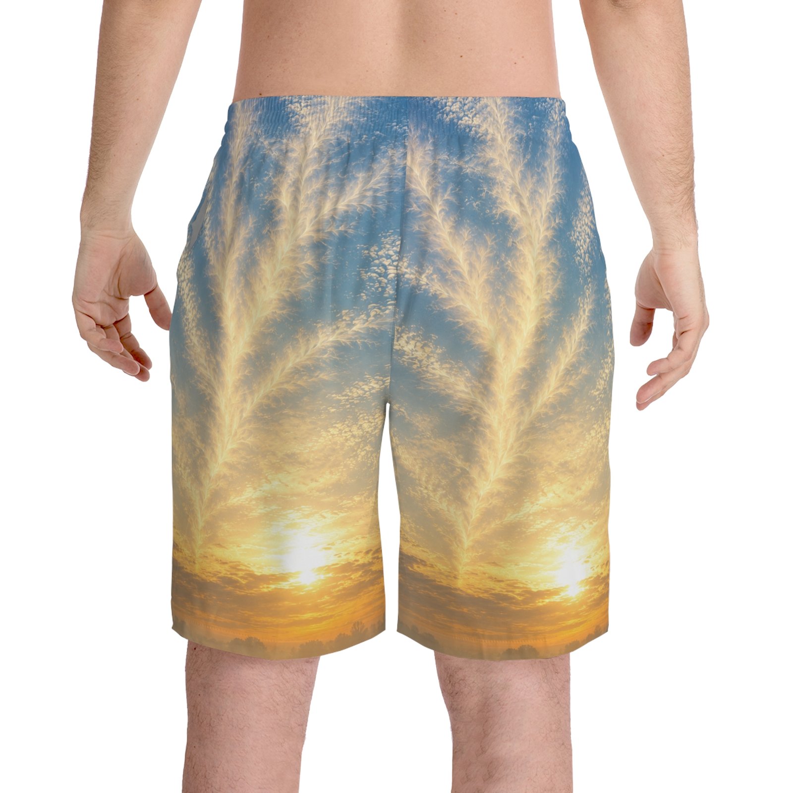 echoflame sunrise sky beach shorts — men’s tropical sunset swim trunks echoflame sunrise sky beach shorts — men’s tropical sunset swim trunks