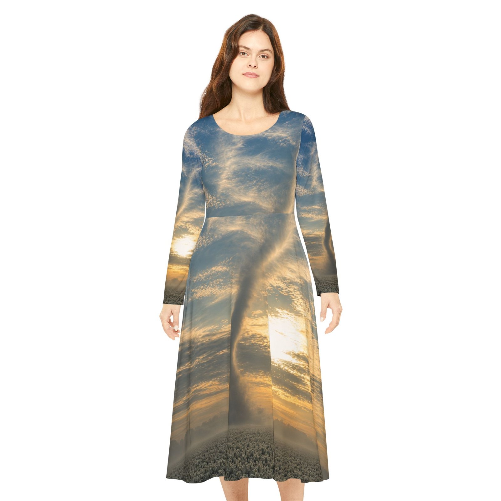 echoflame tornado sunset dance dress — long sleeve aop performance dress echoflame tornado sunset dance dress — long sleeve aop performance dress