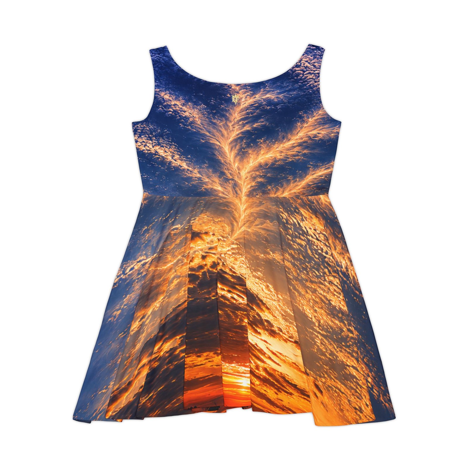echoflame sunset sky skater dress — golden cloud sunset print echoflame sunset sky skater dress — golden cloud sunset print