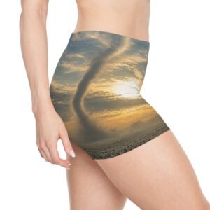 echoflame sunset sky women's shorts — golden cloudscape all over print