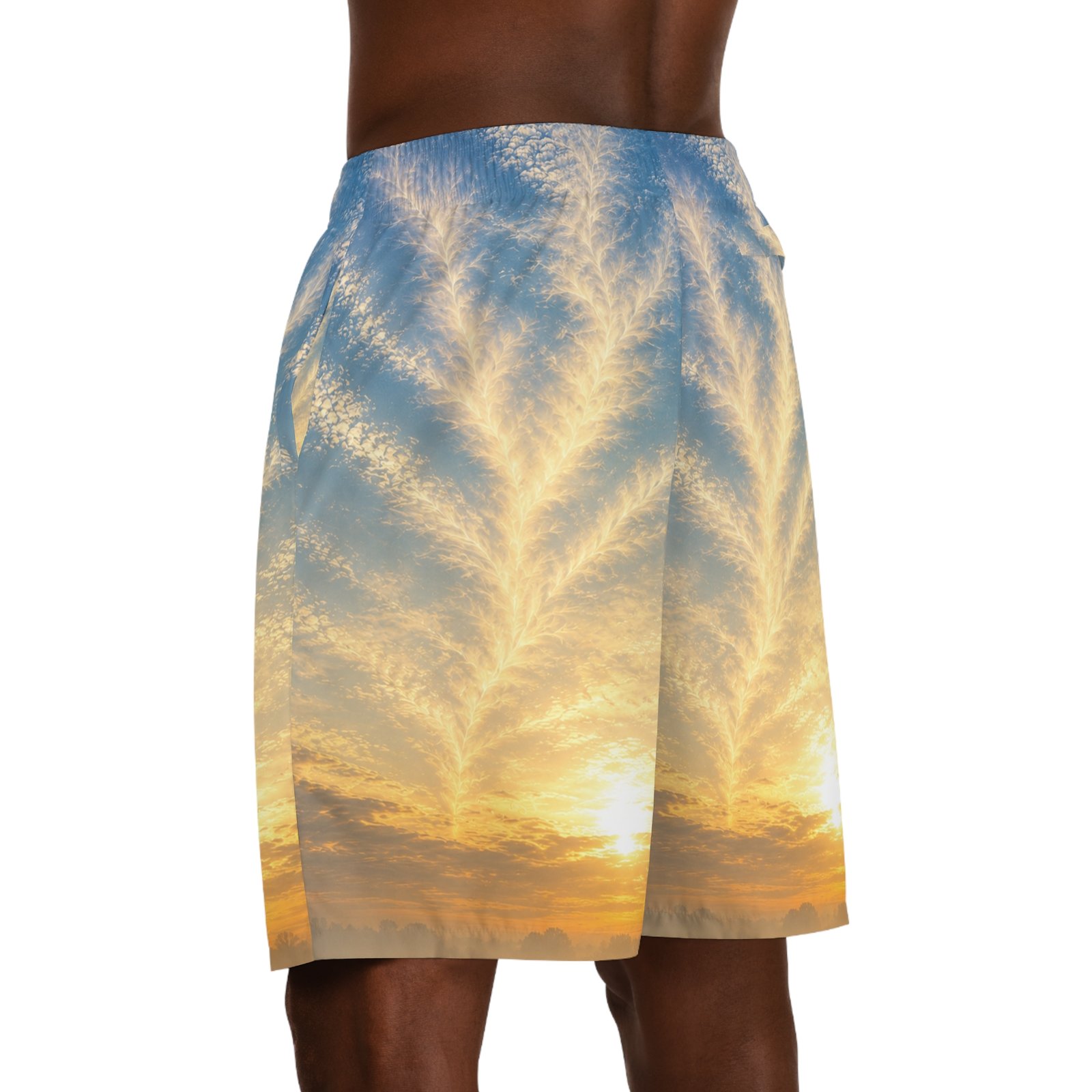 echoflame sunrise sky print jogger shorts — golden cloudburst all over print echoflame sunrise sky print jogger shorts — golden cloudburst all over print