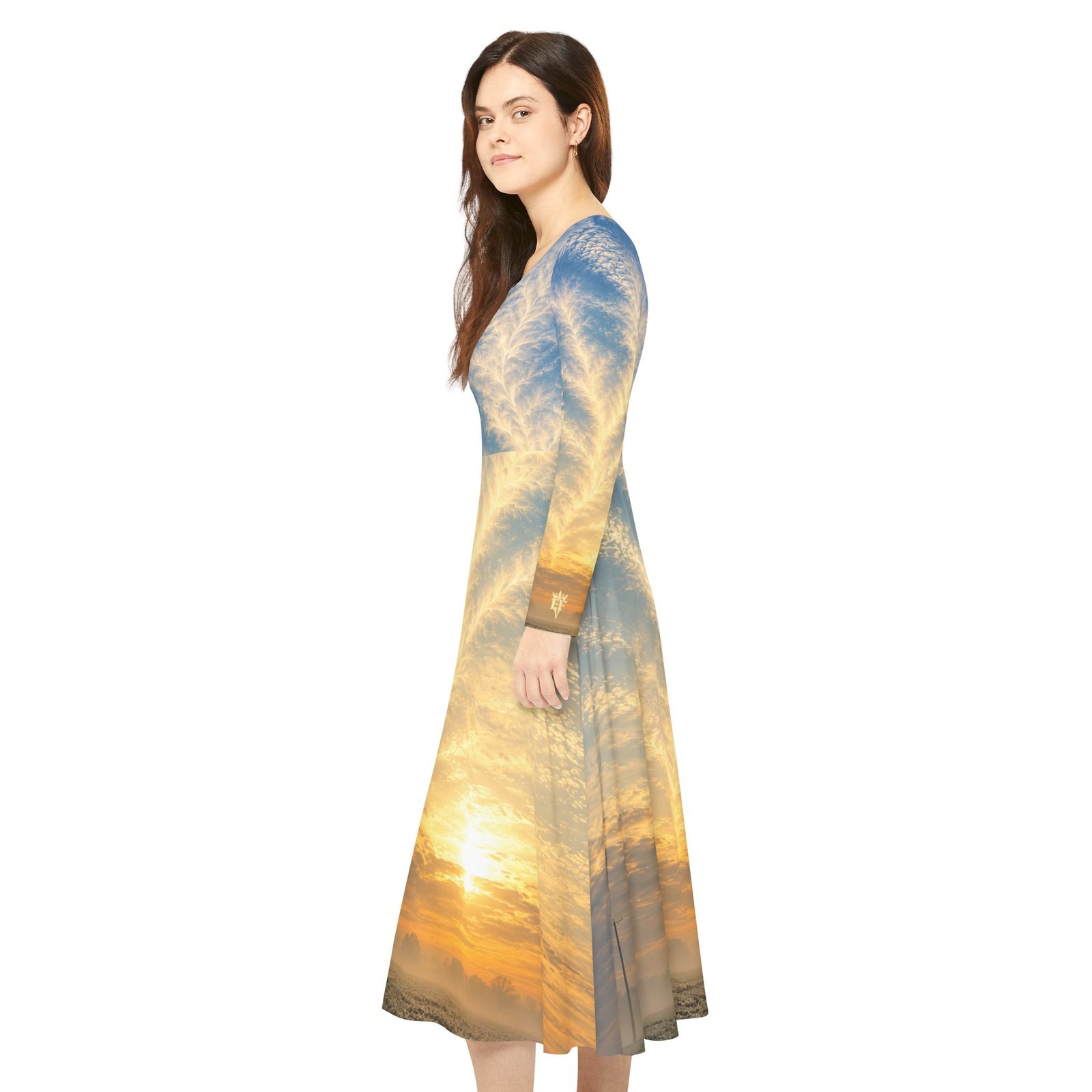 echoflame sunrise sky long sleeve dance dress — scenic all over print echoflame sunrise sky long sleeve dance dress — scenic all over print
