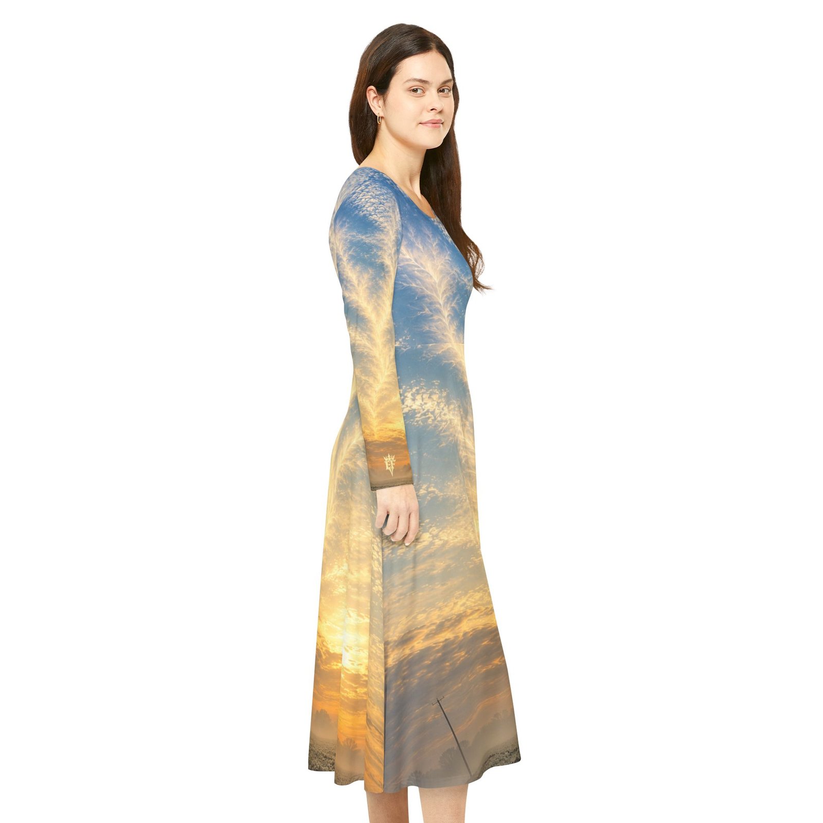 echoflame sunrise sky long sleeve dance dress — scenic all over print echoflame sunrise sky long sleeve dance dress — scenic all over print