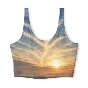 echoflame sunrise sky sports bra — all over print athletic crop top