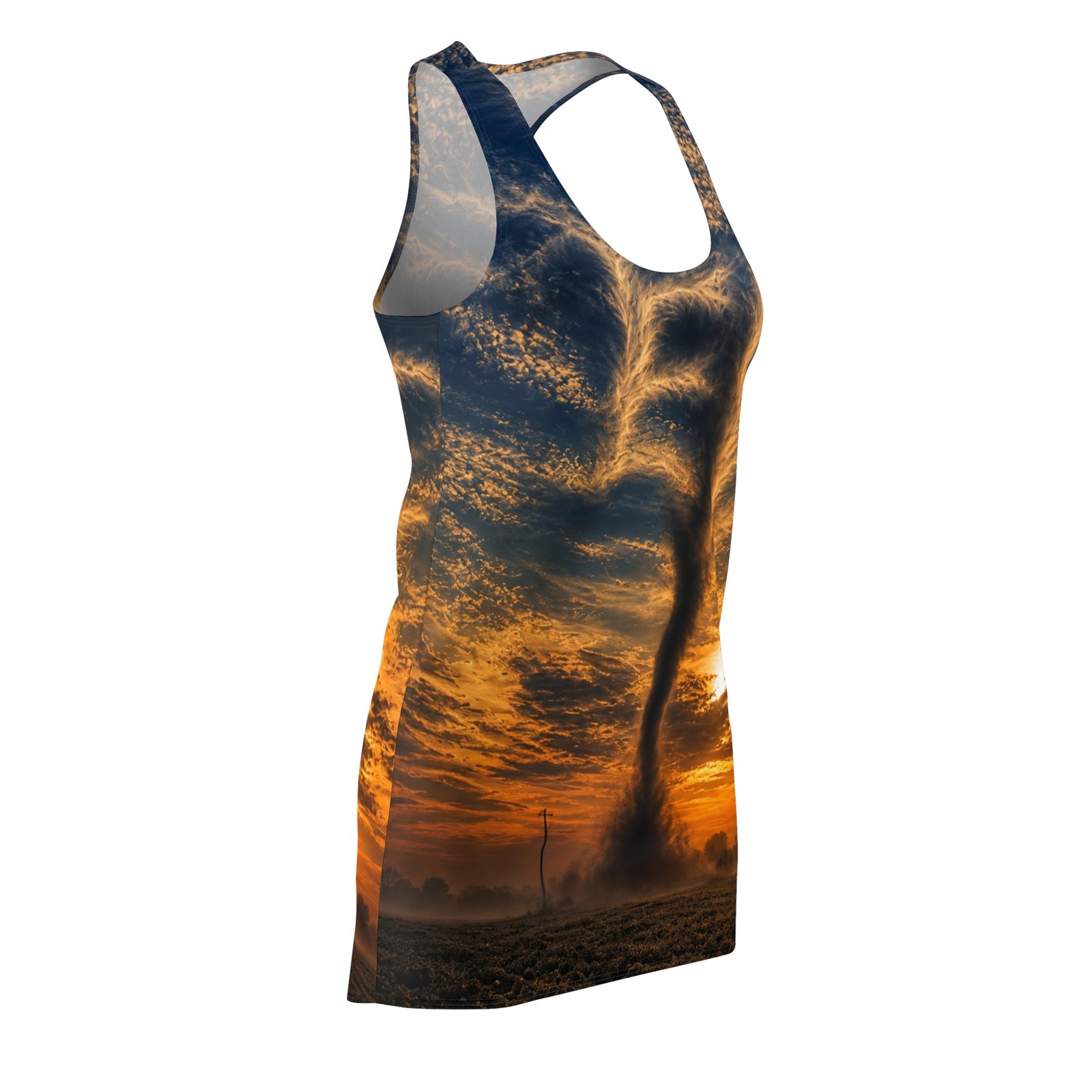 echoflame tornado sunset racerback dress — dramatic stormy sky all over print echoflame tornado sunset racerback dress — dramatic stormy sky all over print