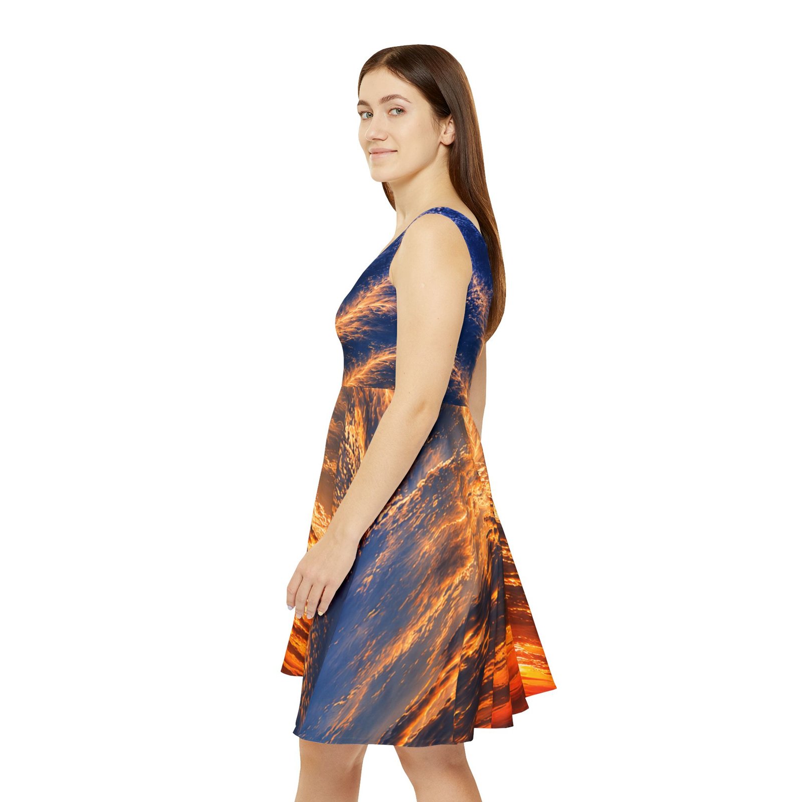 echoflame sunset sky skater dress — golden cloud sunset print echoflame sunset sky skater dress — golden cloud sunset print