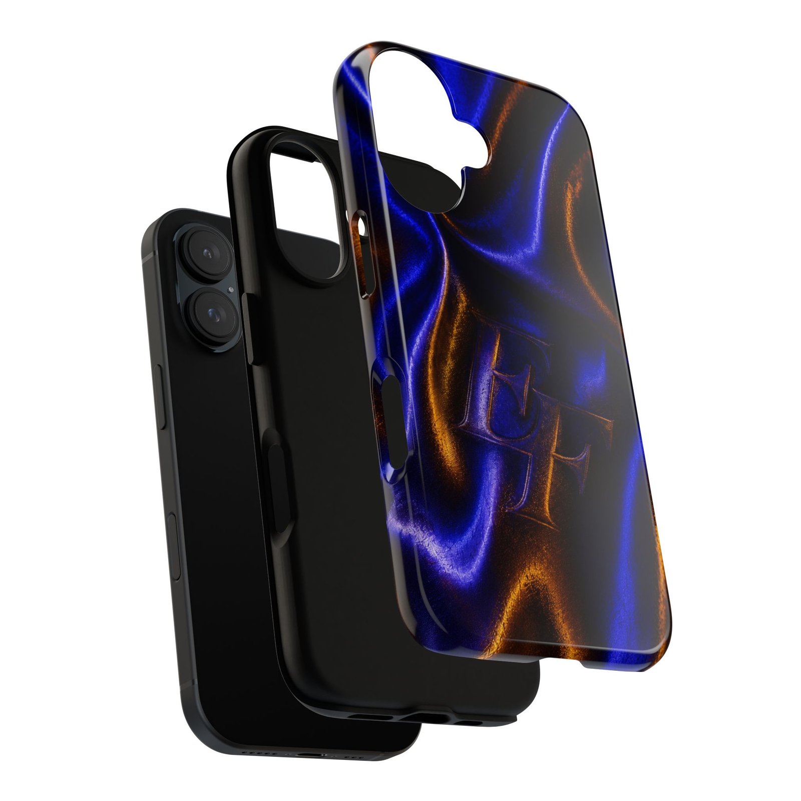 echoflame neon silk phone case — blue & amber abstract tough case echoflame neon silk phone case — blue & amber abstract tough case