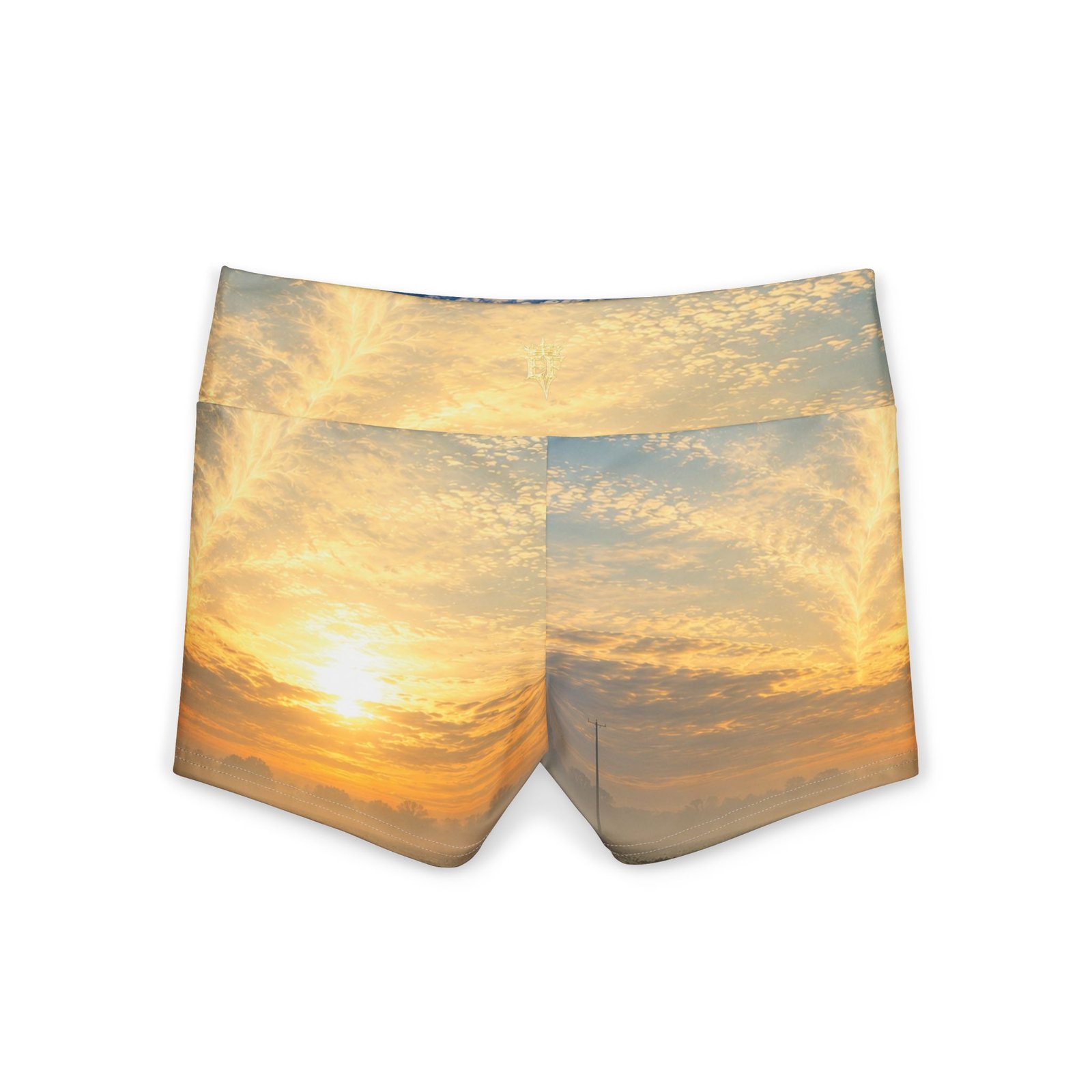 echoflame sunrise sky yoga shorts — women's sunset print activewear echoflame sunrise sky yoga shorts — women's sunset print activewear