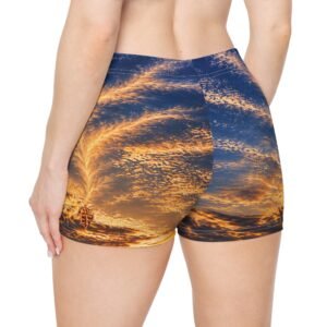 echoflame sunset sky women's athletic shorts — golden cloud print