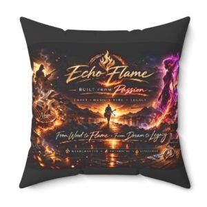 echo flame decorative pillow — 'echo flame: built from passion' graphic throw cushion