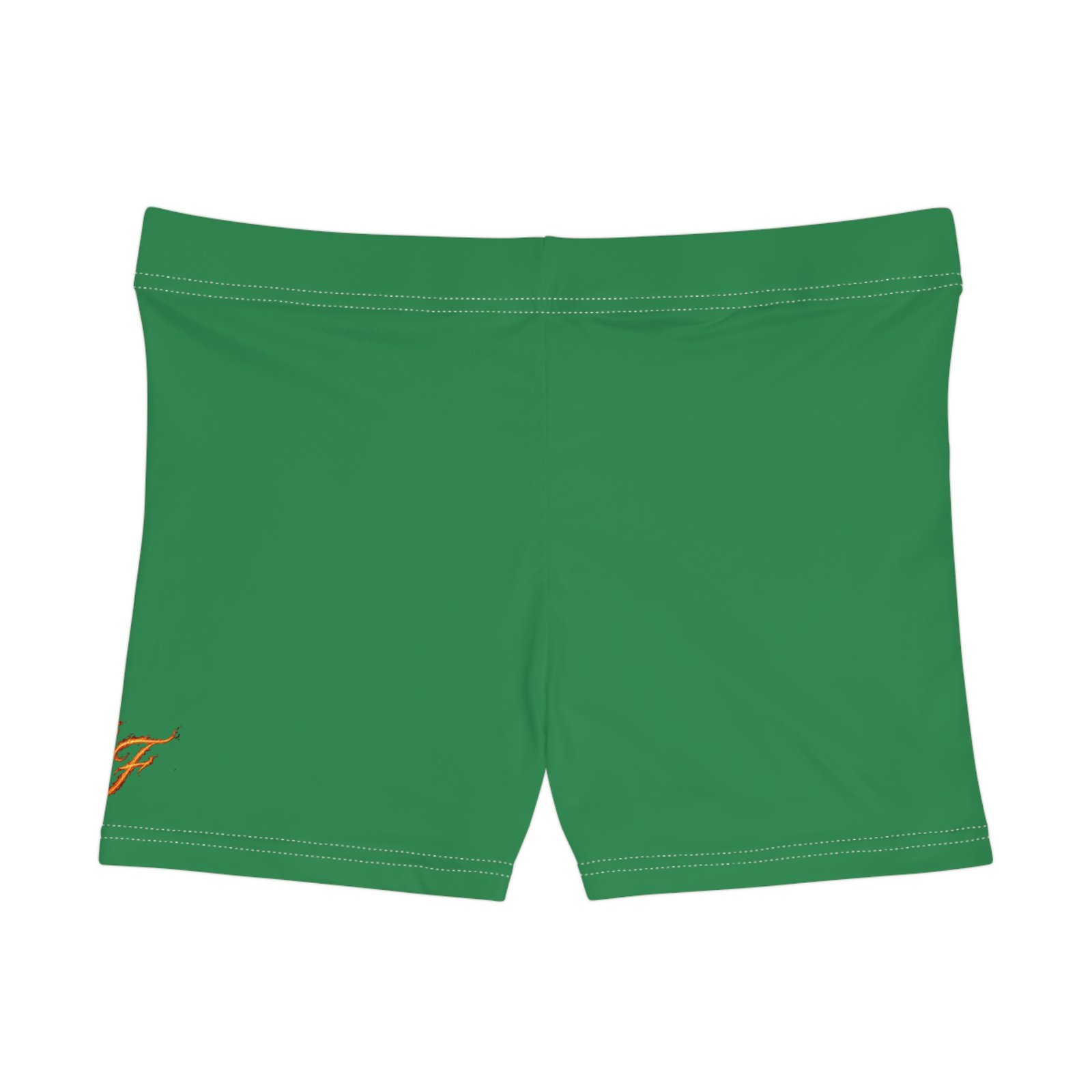 echoflame women's green athletic shorts — casual activewear with small script accent echoflame women's green athletic shorts — casual activewear with small script accent