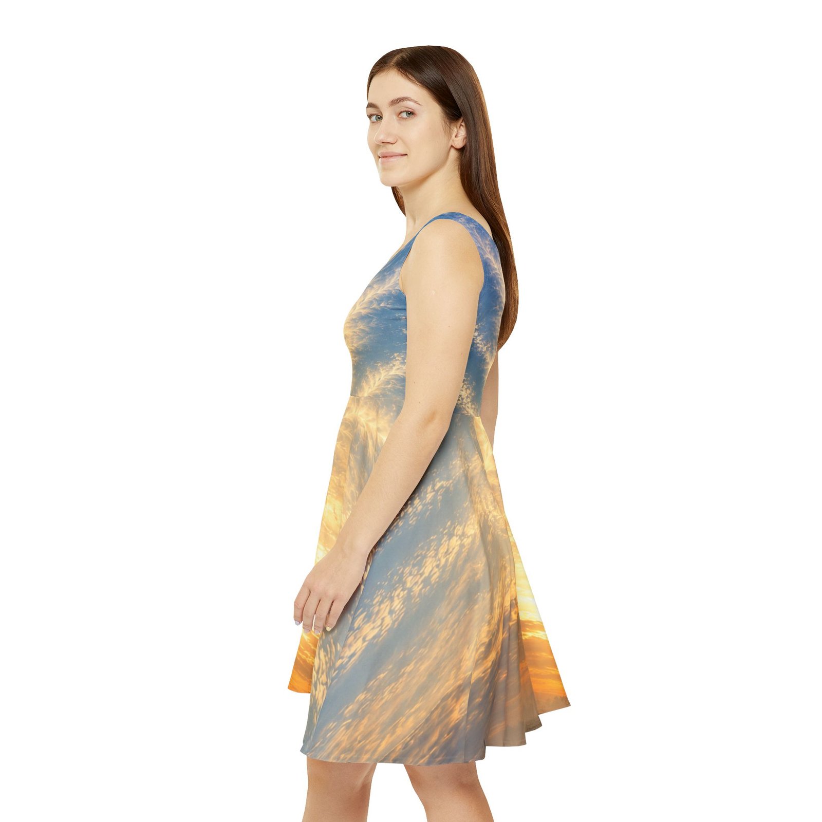 echoflame sunset sky skater dress — all over print sunrise clouds dress echoflame sunset sky skater dress — all over print sunrise clouds dress