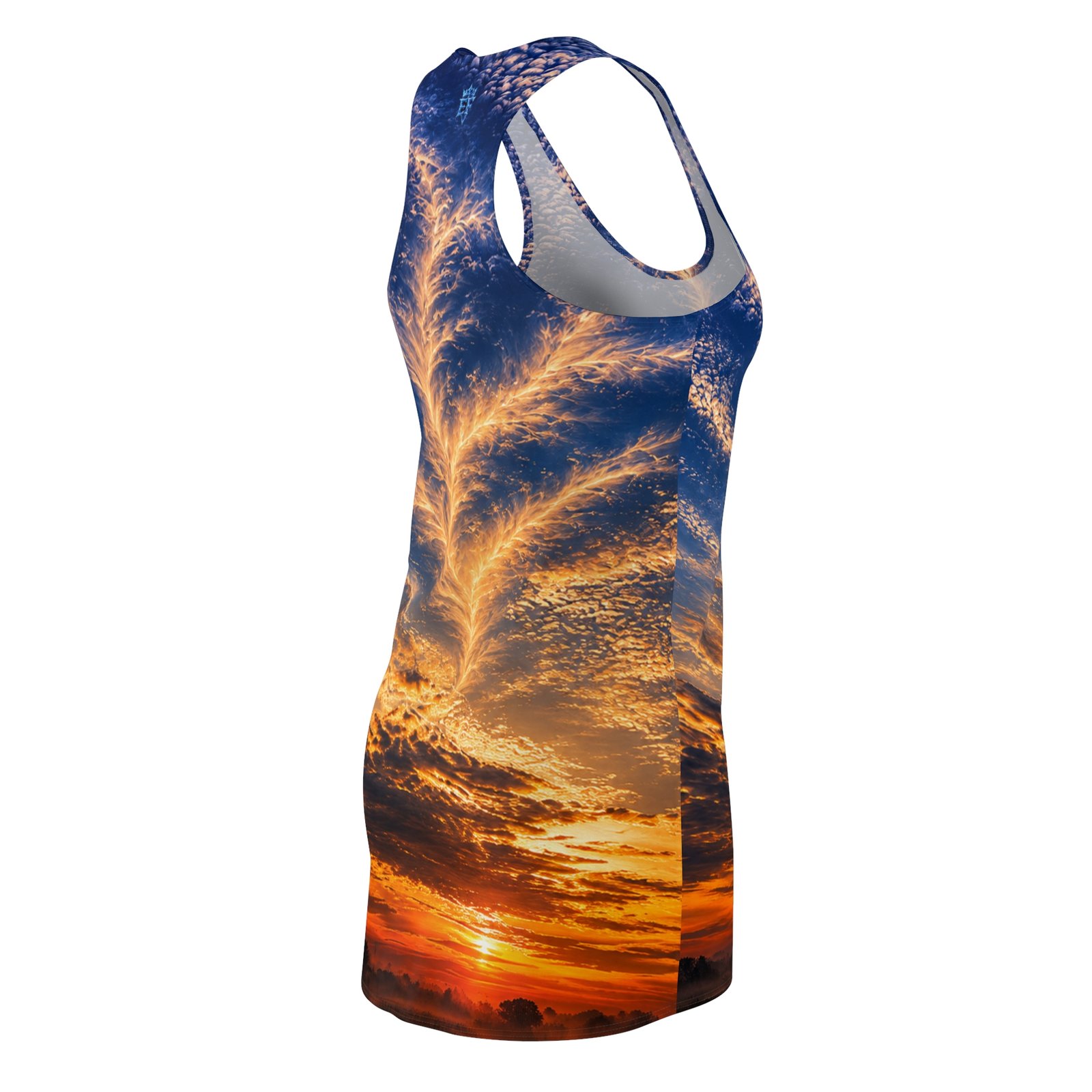 echoflame sunset sky racerback dress — golden feather cloud print echoflame sunset sky racerback dress — golden feather cloud print