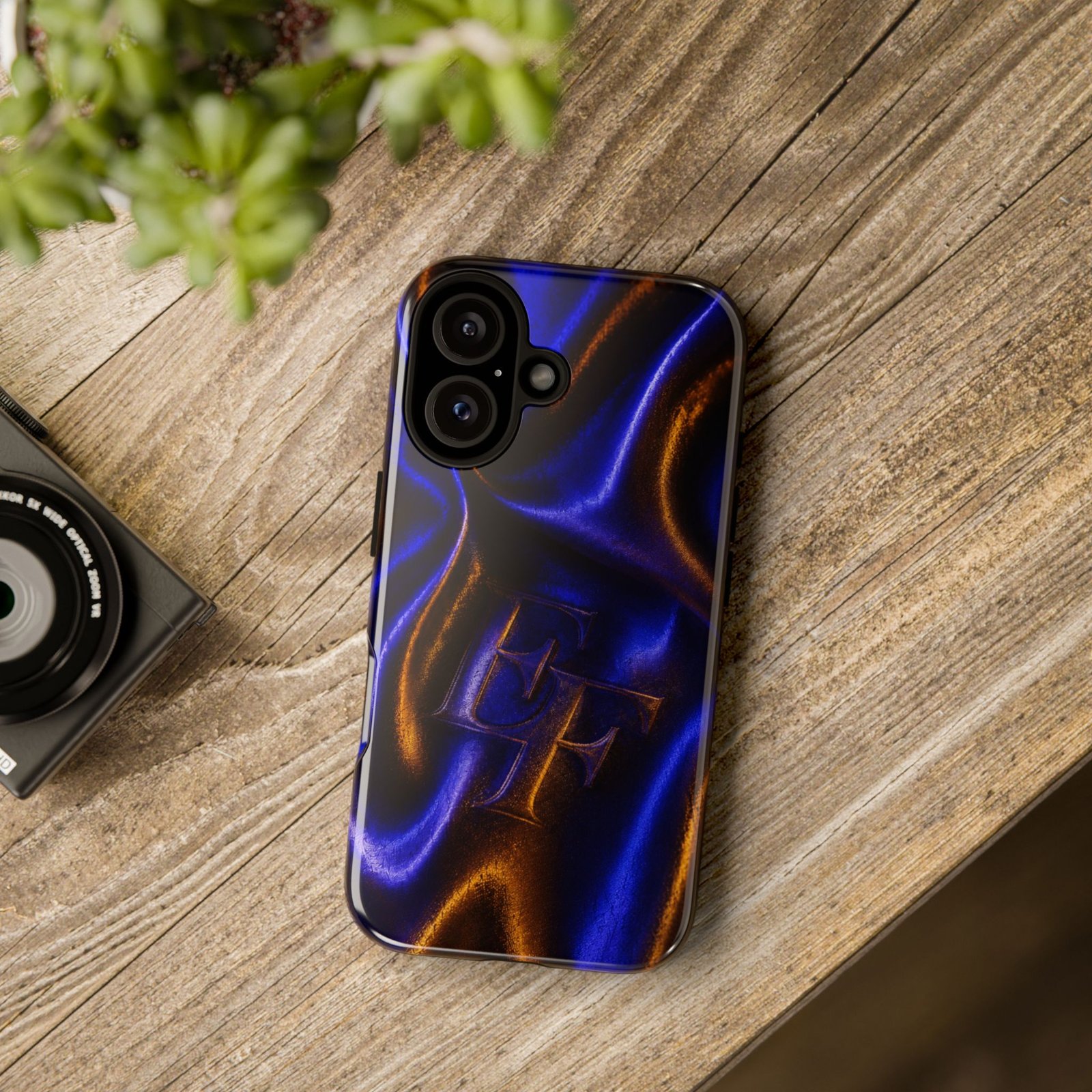 echoflame neon silk phone case — blue & amber abstract tough case echoflame neon silk phone case — blue & amber abstract tough case
