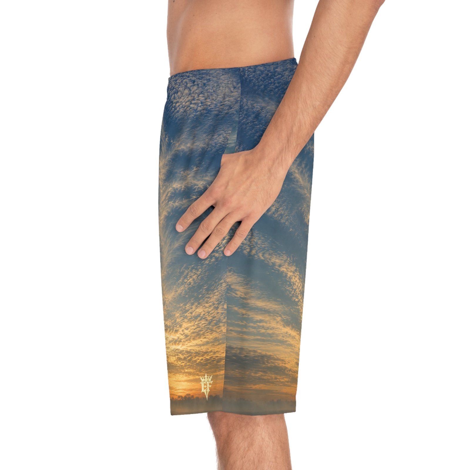 echoflame sunset cloudscape board shorts — men’s all over print beach trunks echoflame sunset cloudscape board shorts — men’s all over print beach trunks