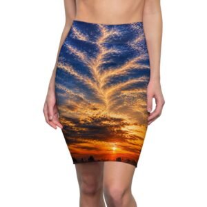 echoflame sunset feather clouds pencil skirt — sunset sky print women’s skirt