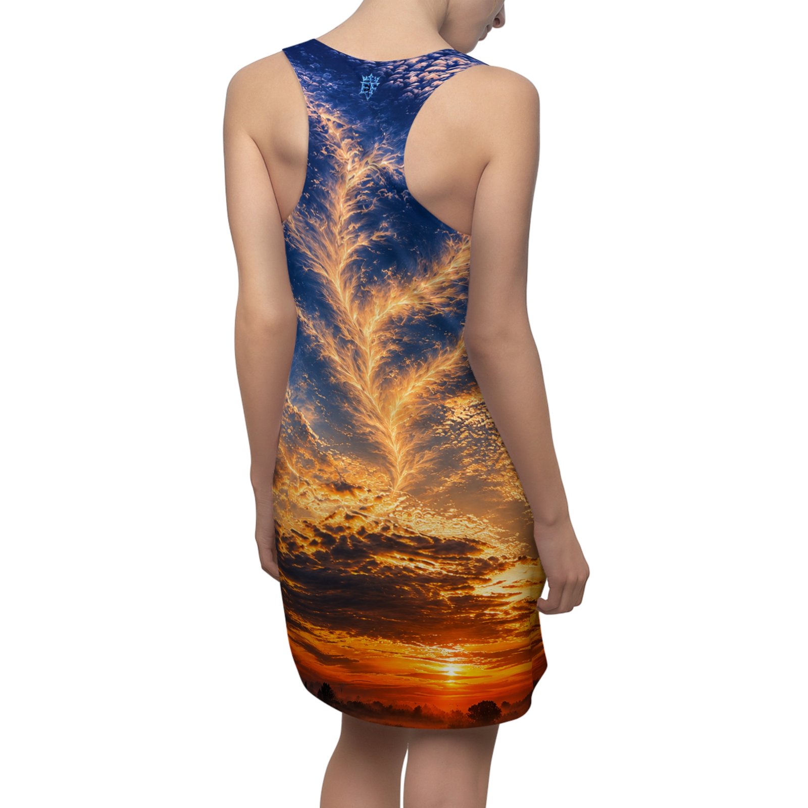 echoflame sunset sky racerback dress — golden feather cloud print echoflame sunset sky racerback dress — golden feather cloud print