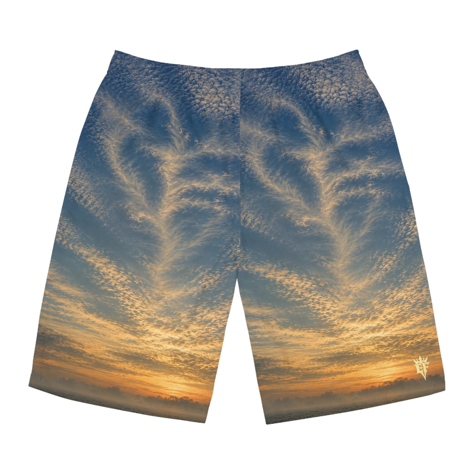 echoflame sunset cloudscape board shorts — men’s all over print beach trunks echoflame sunset cloudscape board shorts — men’s all over print beach trunks
