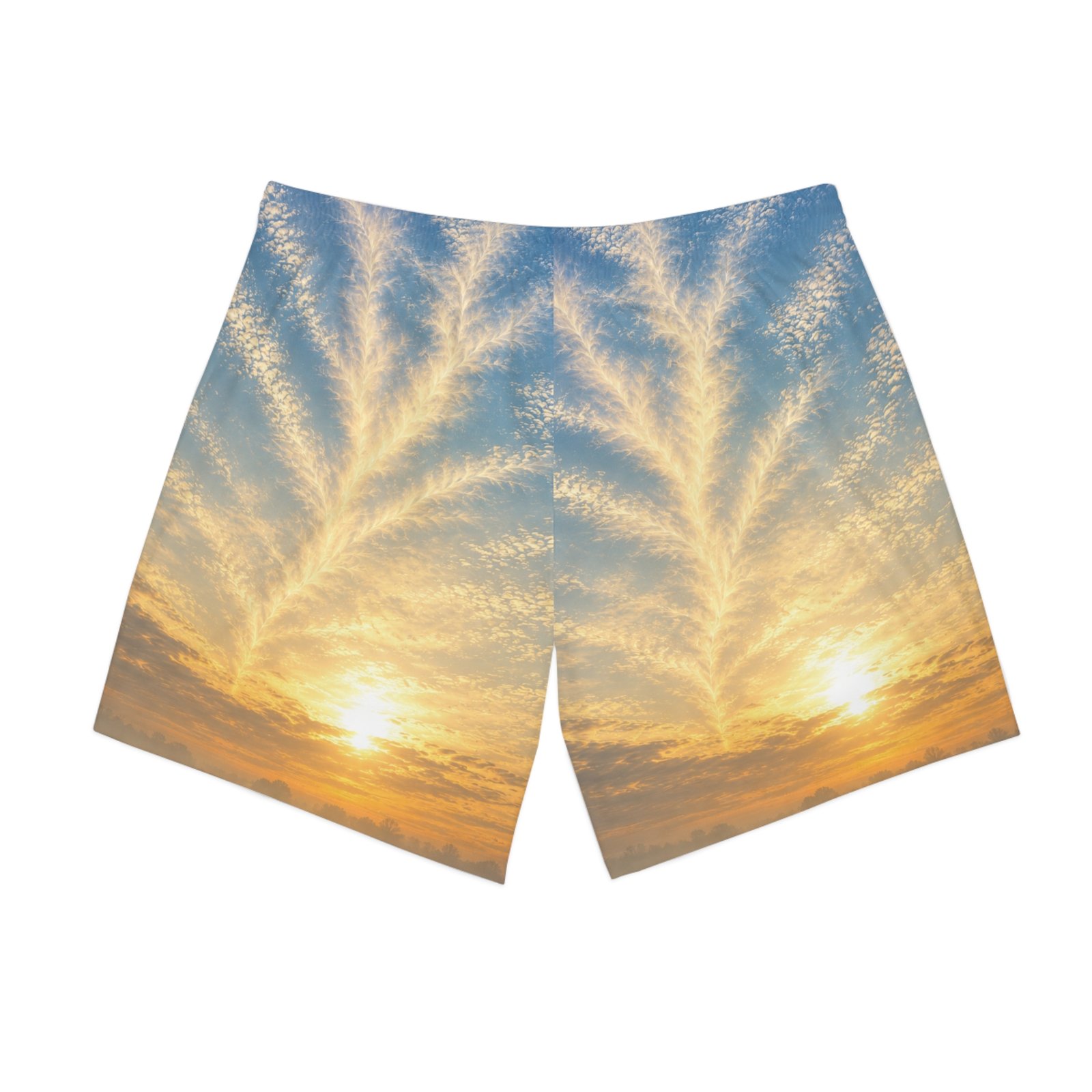 echoflame sunrise sky beach shorts — men’s tropical sunset swim trunks echoflame sunrise sky beach shorts — men’s tropical sunset swim trunks