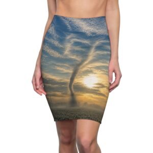 echoflame tornado sunset pencil skirt — dramatic sky all over print