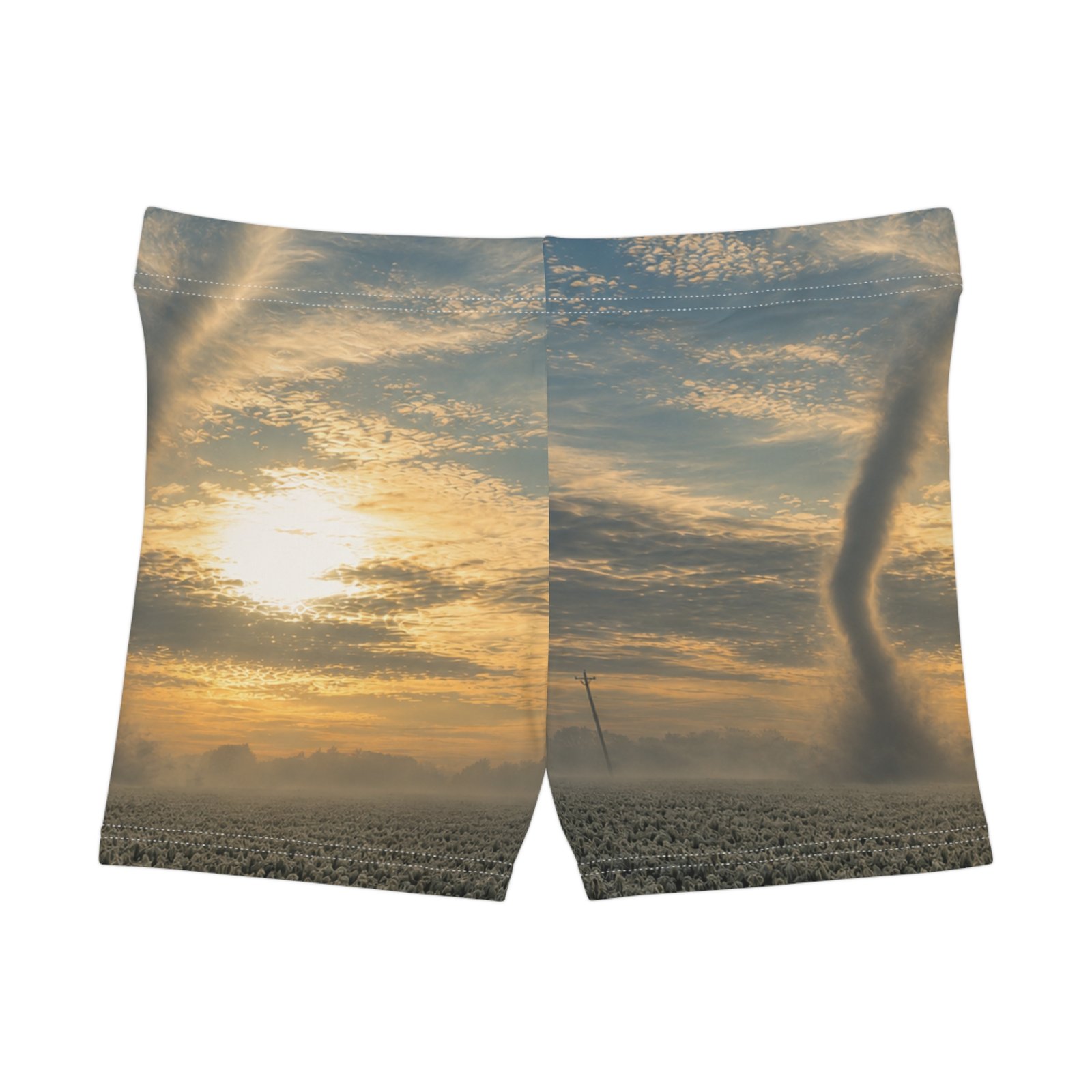 echoflame sunset sky women's shorts — golden cloudscape all over print echoflame sunset sky women's shorts — golden cloudscape all over print