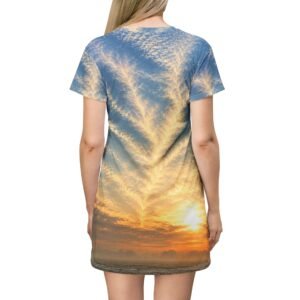 echoflame sunrise sky t shirt dress — all over print sunset cloud vibes dress