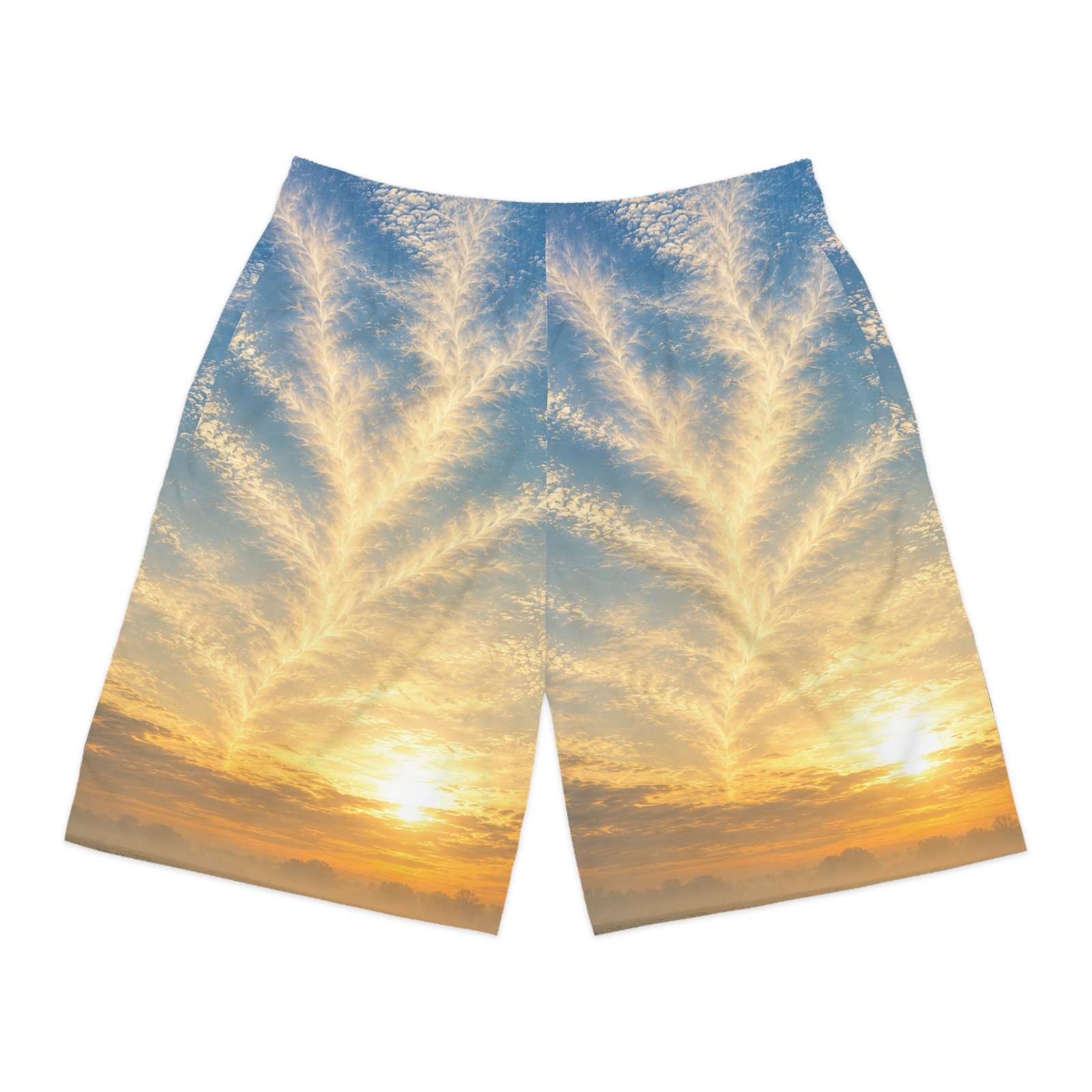 echoflame sunrise sky print jogger shorts — golden cloudburst all over print echoflame sunrise sky print jogger shorts — golden cloudburst all over print