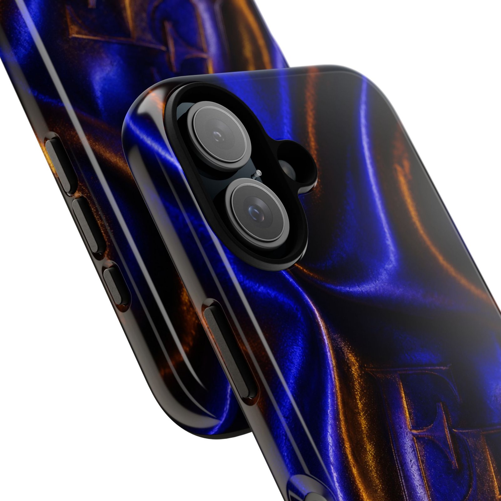 echoflame neon silk phone case — blue & amber abstract tough case echoflame neon silk phone case — blue & amber abstract tough case