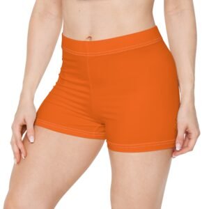 echoflame women's orange active shorts — comfortable aop athletic biker shorts