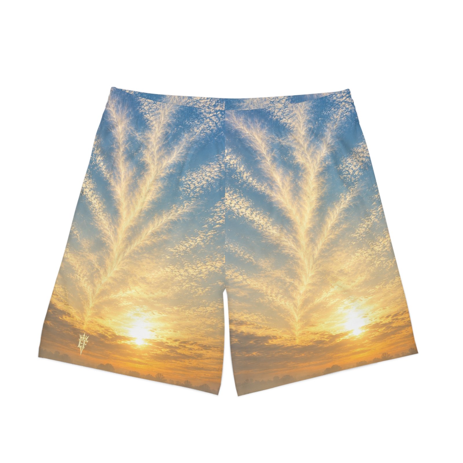 echoflame sunrise sky beach shorts — men’s tropical sunset swim trunks echoflame sunrise sky beach shorts — men’s tropical sunset swim trunks